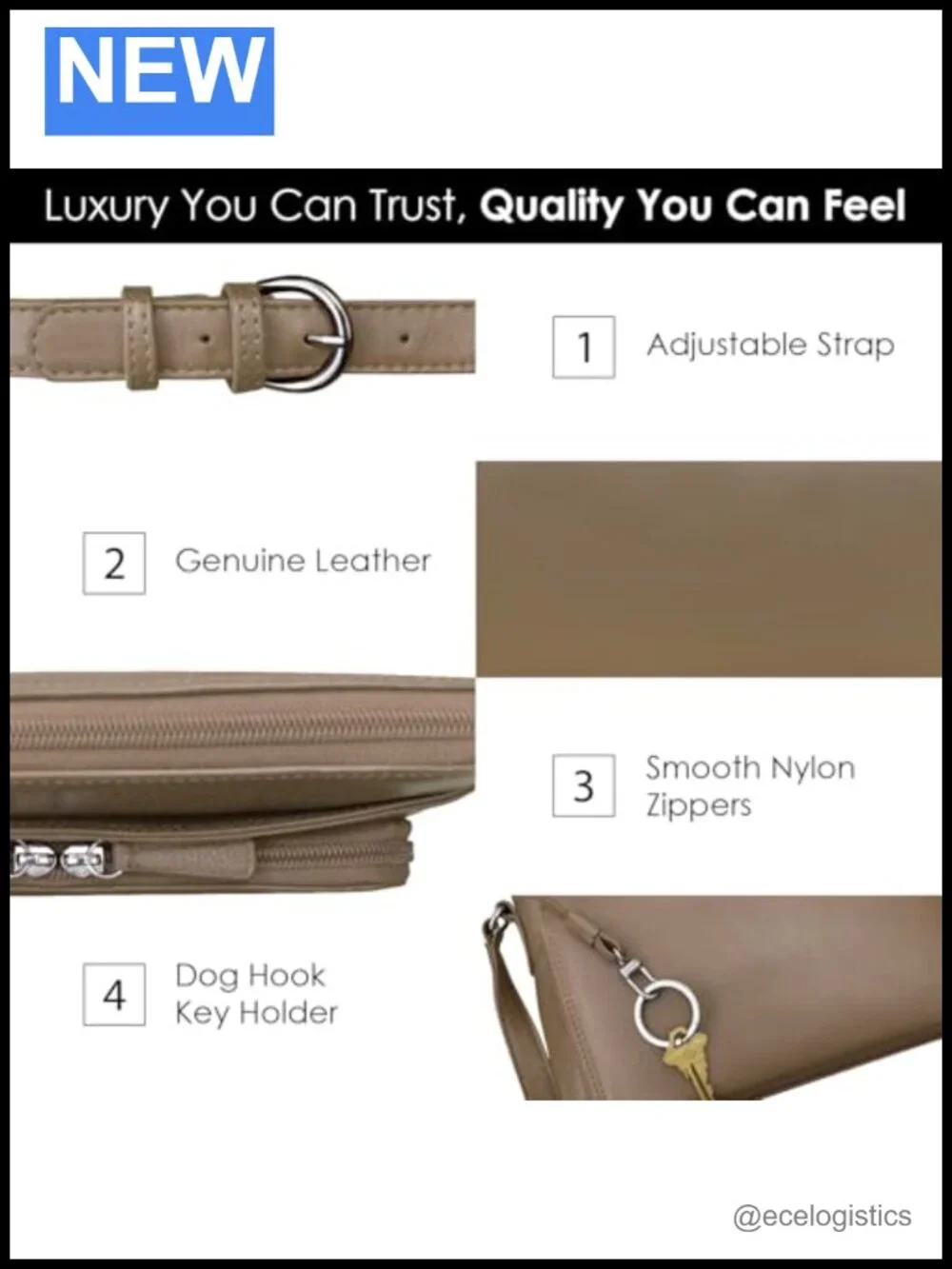 Genuine Leather Crossbody Bag RFID Blocking Organizer Adjustable Strap